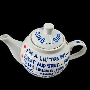 Omni Ware Ceramic Teapot Upcycled Hand Painted  Im a Lil Teapot  32 oz Capacity